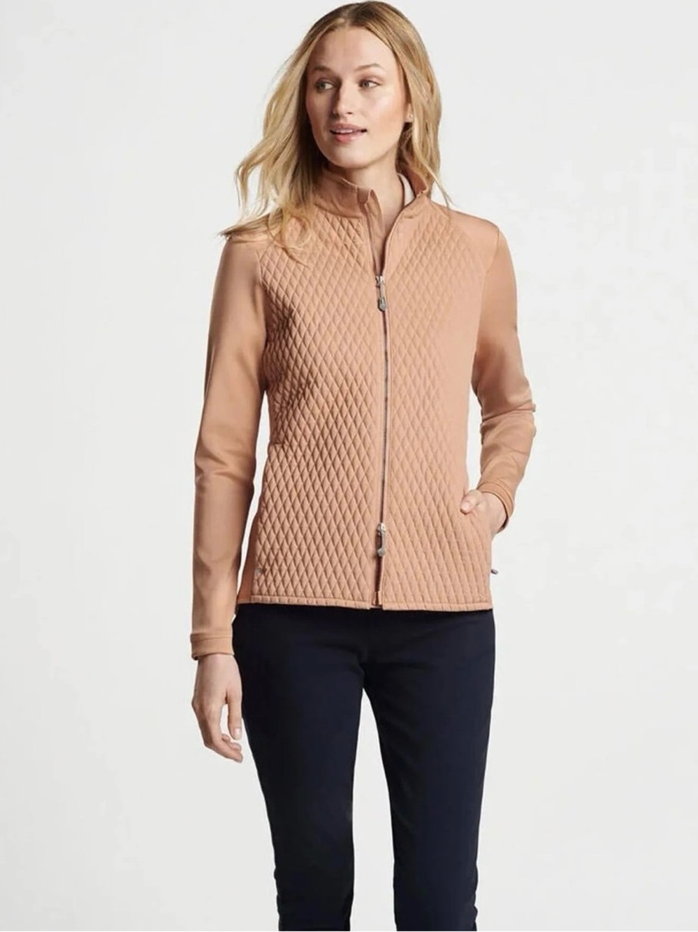 Peter Millar Merge Elite Hybrid Full Zip Camel Quilted Jacket Women’s Size Small